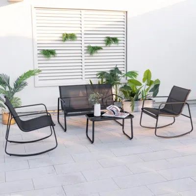 Hivvago 4 Piece Patio Rocking Set With Glass-top Table-black