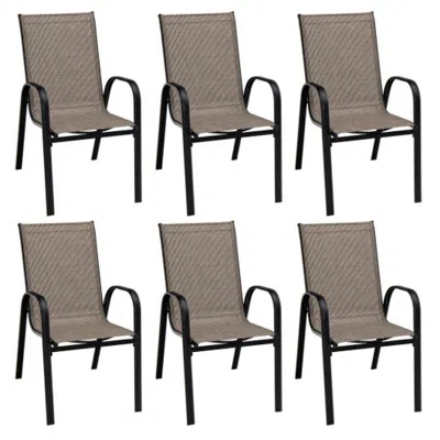 Hivvago 6 Pieces Patio Stackable Dining Chairs With Curved Armrests And Breathable Fabric
