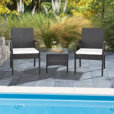 Hivvago 2 Pieces Patio Wicker Dining Armchair Set With Soft Zippered Cushion-set Of 2