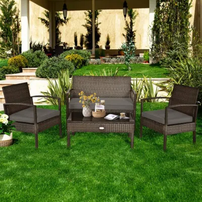 Hivvago 4 Pieces Patio Rattan Cushioned Furniture Set With Loveseat And Table-black