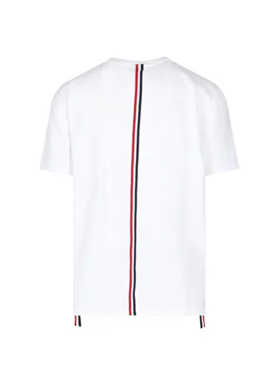 Thom Browne White Cotton T-shirt With Tricolor Stripe Detail