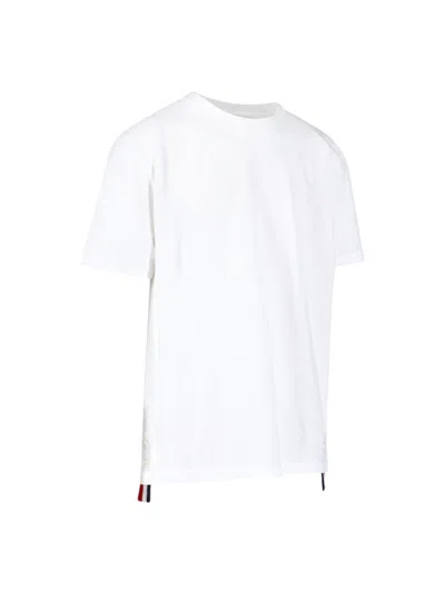 Thom Browne White Cotton T-shirt With Tricolor Stripe Detail