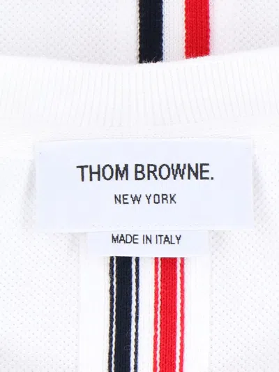Thom Browne White Cotton T-shirt With Tricolor Stripe Detail