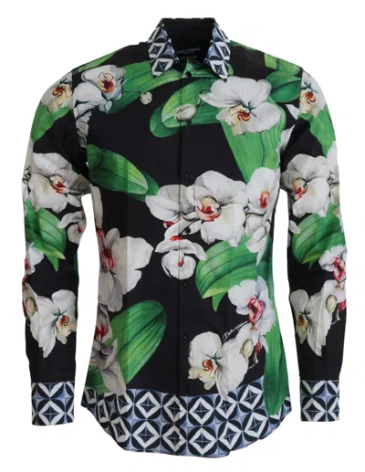 Dolce & Gabbana Multicolor Floral Slim Gold Formal Shirt In Multicolor