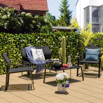 Hivvago 4 Pieces Patio Furniture Set With Armrest Loveseat Sofas And Glass Table Deck-gray