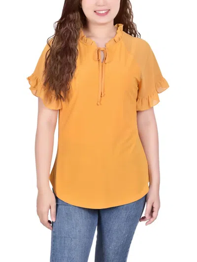Ny Collection Plus Size Short Ruffled Sleeve Crepe Knit Top With Chiffon Sleeves In Multi
