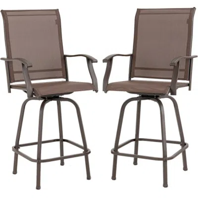 Hivvago 2 Pieces Patio 360 Rotation Swivel Bar Stool Set-brown