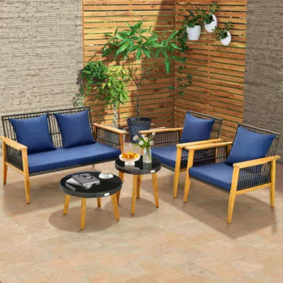 Hivvago 5 Piece Outdoor Conversation Set With 2 Coffee Tables For Backyard Poolside-navy