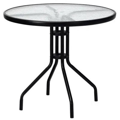 Hivvago 32 Inch Outdoor Patio Round Tempered Glass Top Table With Umbrella Hole