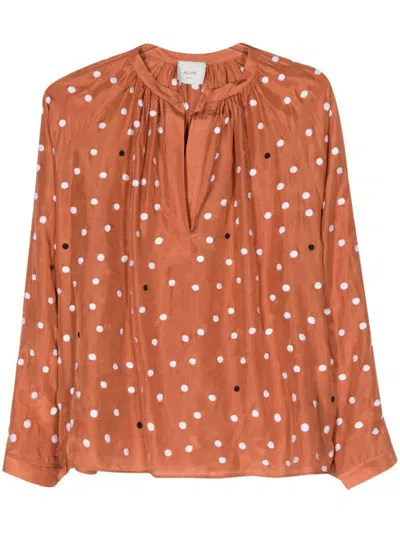 Shop Alysi Polka Dot Silk Blouse In Orange
