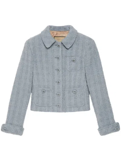 Shop Gucci Wool Tweed Jacket In Blue