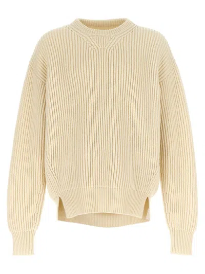 Jil Sander Oversized Crew Neck Sweater With Ribbed Texture In White