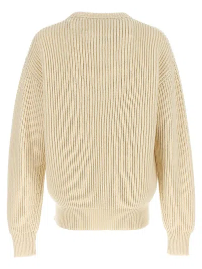 Jil Sander Oversized Crew Neck Sweater With Ribbed Texture In White