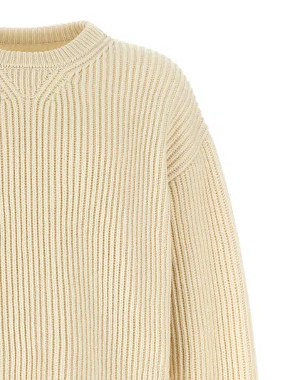 Jil Sander Oversized Crew Neck Sweater With Ribbed Texture In White