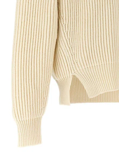 Jil Sander Oversized Crew Neck Sweater With Ribbed Texture In White