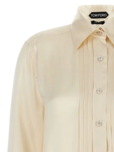 Shop Tom Ford Pleated Plastron Shirt In White