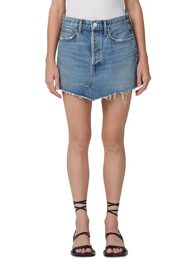 Agolde Womens Organic Cotton Light Wash Denim Skirt In Multi