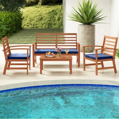 Hivvago 4 Pieces Outdoor Furniture Set With Stable Acacia Wood Frame-gray