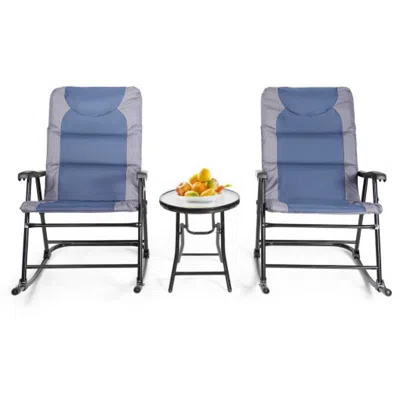 Hivvago 3 Pcs Outdoor Folding Rocking Chair Table Set With Cushion-blue