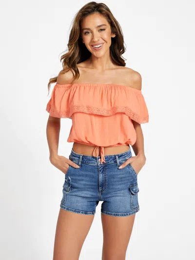 Guess Factory Belize Off-shoulder Crop Top In Multi