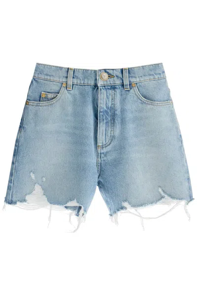 Shop Balmain Destroyed Denim Shorts For A Casual In Blue