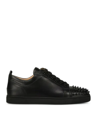 Shop Christian Louboutin Louis Junior Spikes Flat Calf Ds In Black