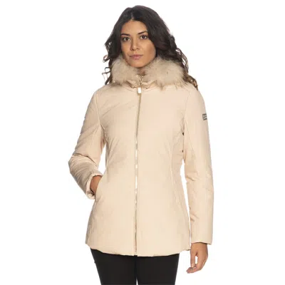 Yes Zee Chic High-collar Hooded Women's Jacket With Women's Fur In Beige