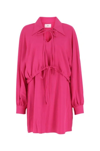 Shop Ami Alexandre Mattiussi Ami Woman Fuchsia Stretch Viscose Dress In Pink
