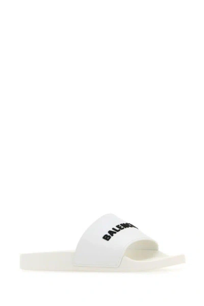 Balenciaga Lettering Logo Pool Slides In White