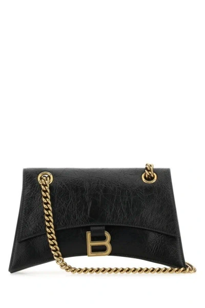 Balenciaga Borsa Crush Piccola With Catena In Pelle Di Vitello Crush Black With Antique Gold Finish In Black
