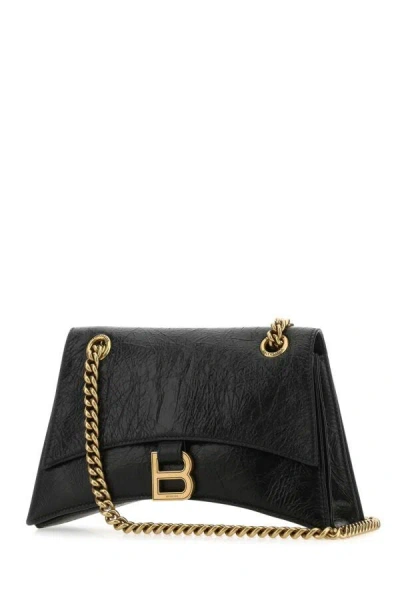Balenciaga Borsa Crush Piccola With Catena In Pelle Di Vitello Crush Black With Antique Gold Finish In Black
