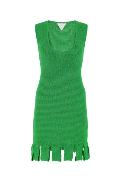 Shop Bottega Veneta Woman Grass Green Stretch Cotton Blend Mini Dress