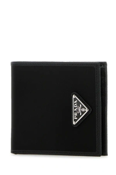 Prada Men Black Fabric And Leather Wallet In Black