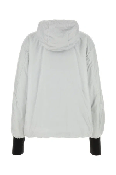 Prada Hooded Polyester Jacket With Elasticated Cuffs In Gray