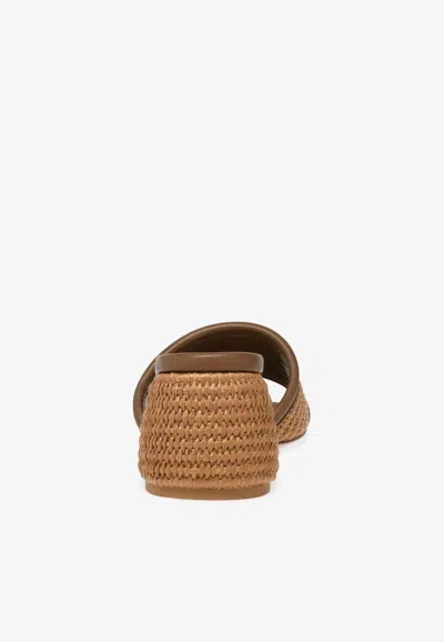 Gianvito Rossi Leather-trimmed Raffia Mules In Brown