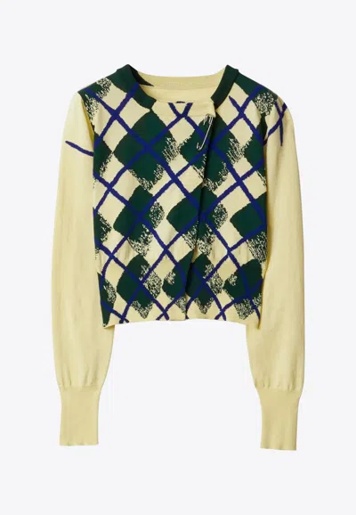 Shop Burberry Argyle-intarsia Long-sleeved Cardigan In Multicolor