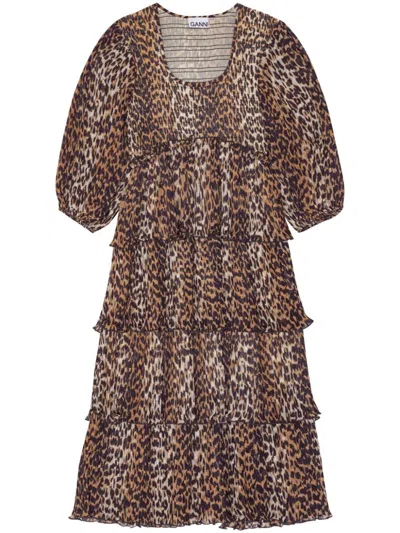 Ganni Women Leopard Print Midi Dress In Animal Print