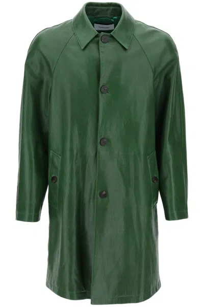Shop Ferragamo Men's Green Soft Leather Jacket With Raglan Sleeves And Classic Collar