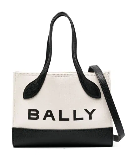 Shop Bally Bar Keep On Mini Cotton Tote Bag In White