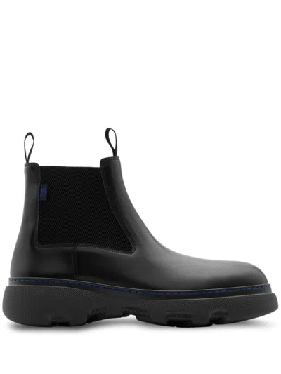 Burberry Chunky Sole Ankle Boots With Elastic Panels In Black
