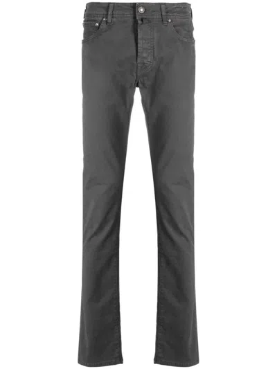 Jacob Cohen Logo-patch Cotton Blend Tapered Jeans In Gray