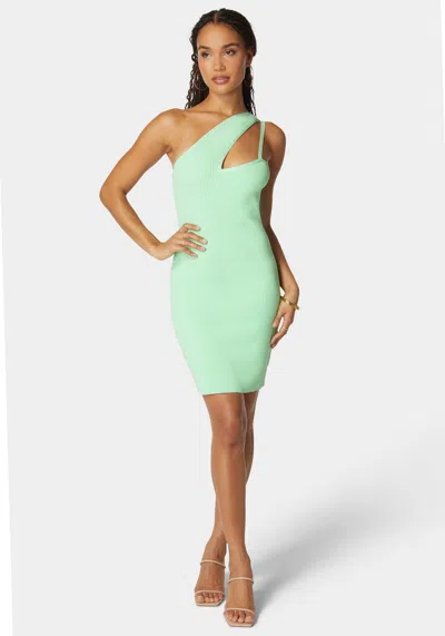 Bebe One Shoulder Bandage Dress In Green Ash
