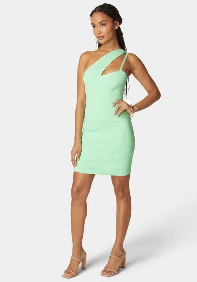 Bebe One Shoulder Bandage Dress In Green Ash