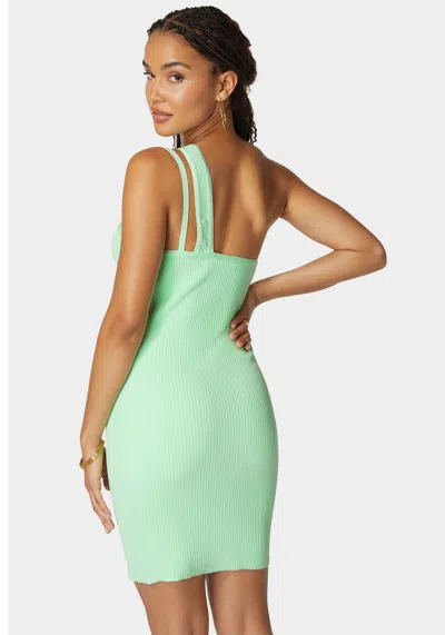 Bebe One Shoulder Bandage Dress In Green Ash