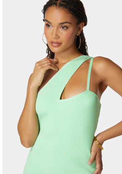 Bebe One Shoulder Bandage Dress In Green Ash
