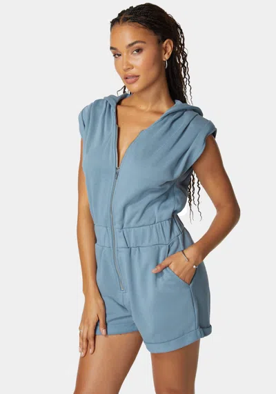Bebe Sleeveless Bold Shoulder Hoodie Romper In Set Sail