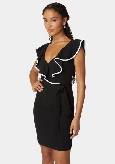 Bebe V Neck Flutter Dress In Black,white