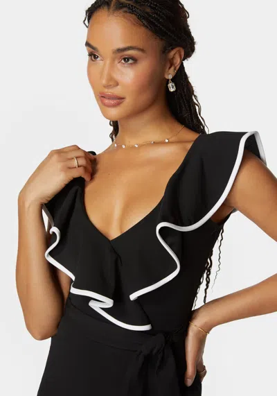 Bebe V Neck Flutter Dress In Black,white