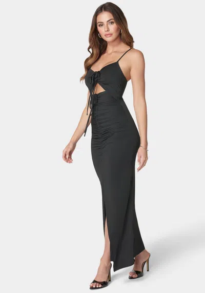 Bebe Cutout Textured Slinky Knit Dress In Jet Black