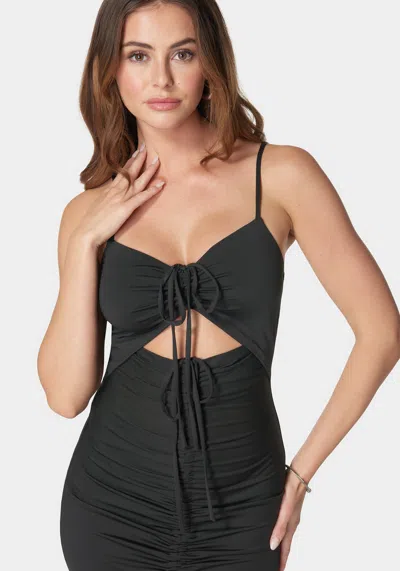 Bebe Cutout Textured Slinky Knit Dress In Jet Black